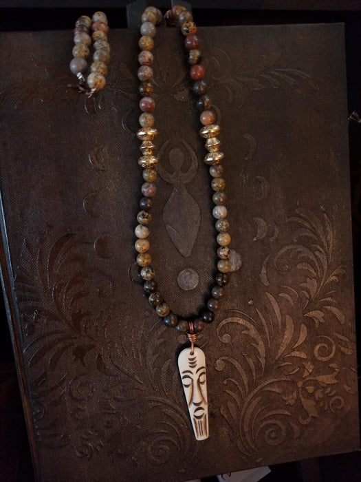 Bone pendant on dendritic jasper necklace