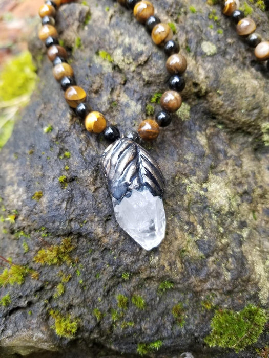 Quartz and tiger's eye necklace