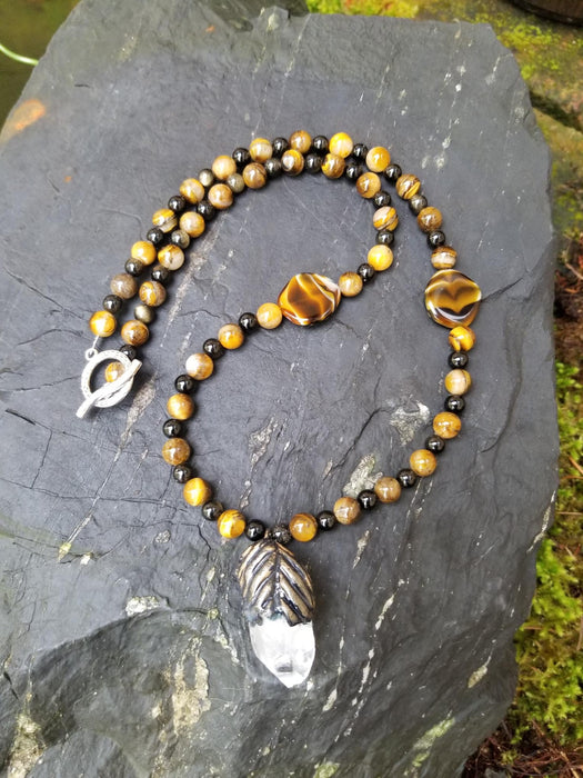 Quartz and tiger's eye necklace
