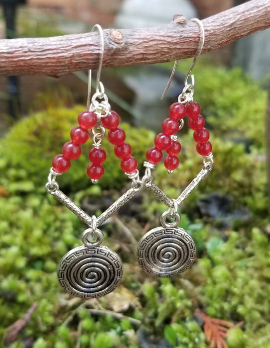 Red Jade with Spiral earrings
