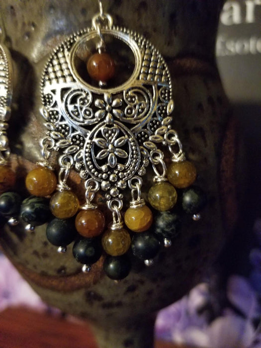 Agate and kambaba jasper earrings