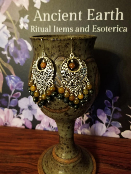 Agate and kambaba jasper earrings
