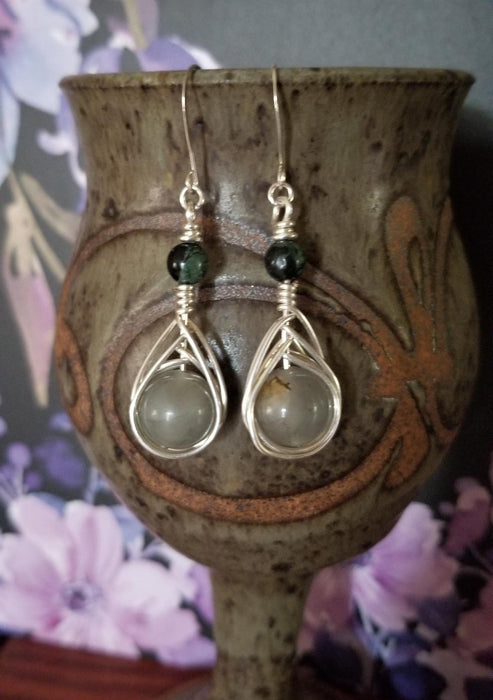 Larkavite and kambaba jasper drop earrings